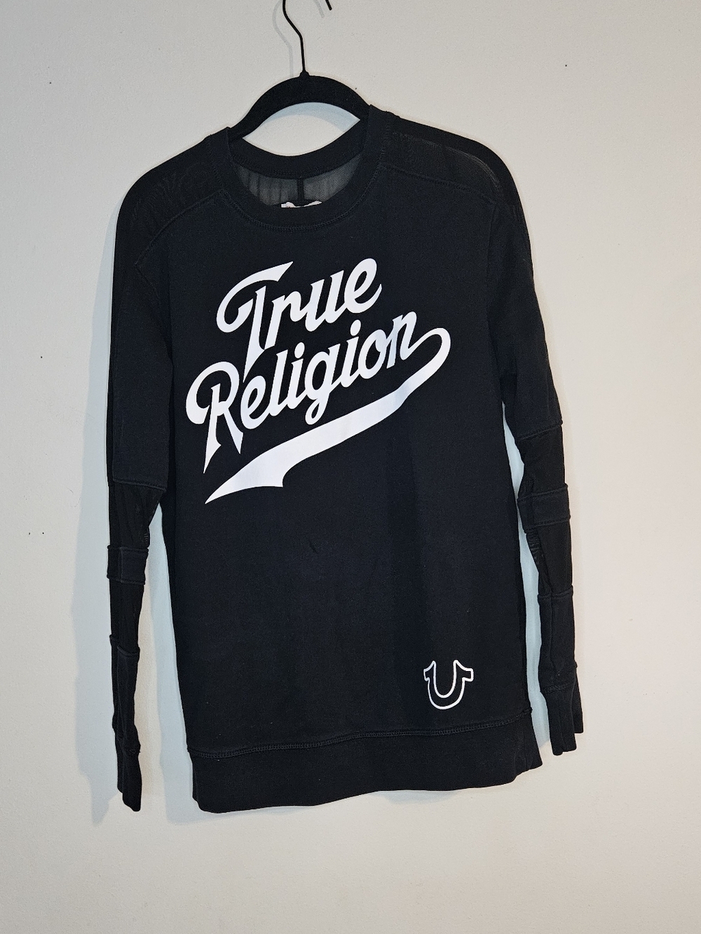 True Religion Women's Black Baseball Jersey | Mesh Shoulders & Sleeves | WMS S/P